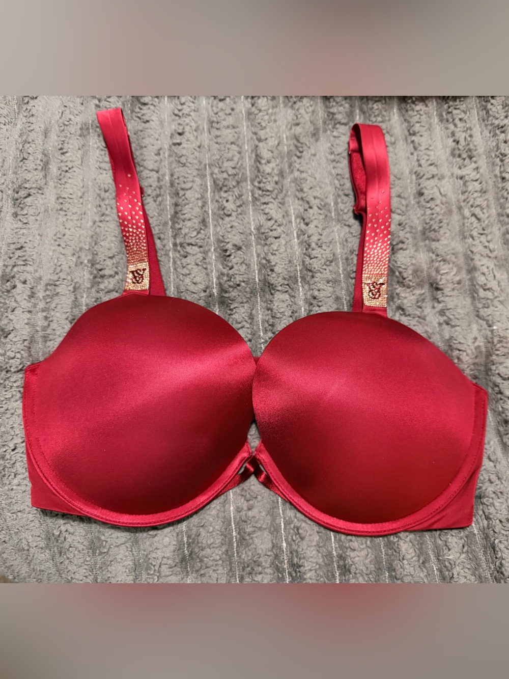 Victoria's Secret Red Satin Padded Bra with Embellished Straps